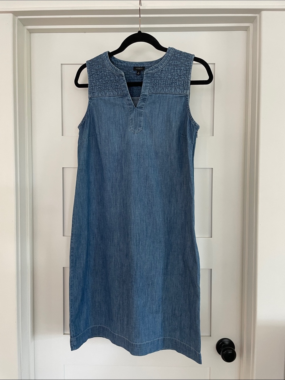 Talbots Sleeveless Chambray Shift Dress in Light Blue